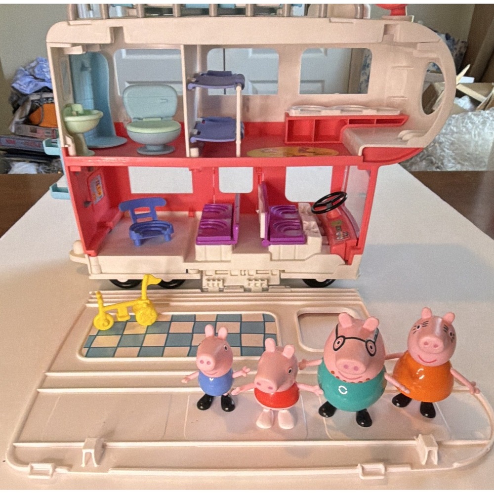 Peppa Pig Plastic Doll Playset RV Vehicle w/ Figures & Accessories Sounds Music